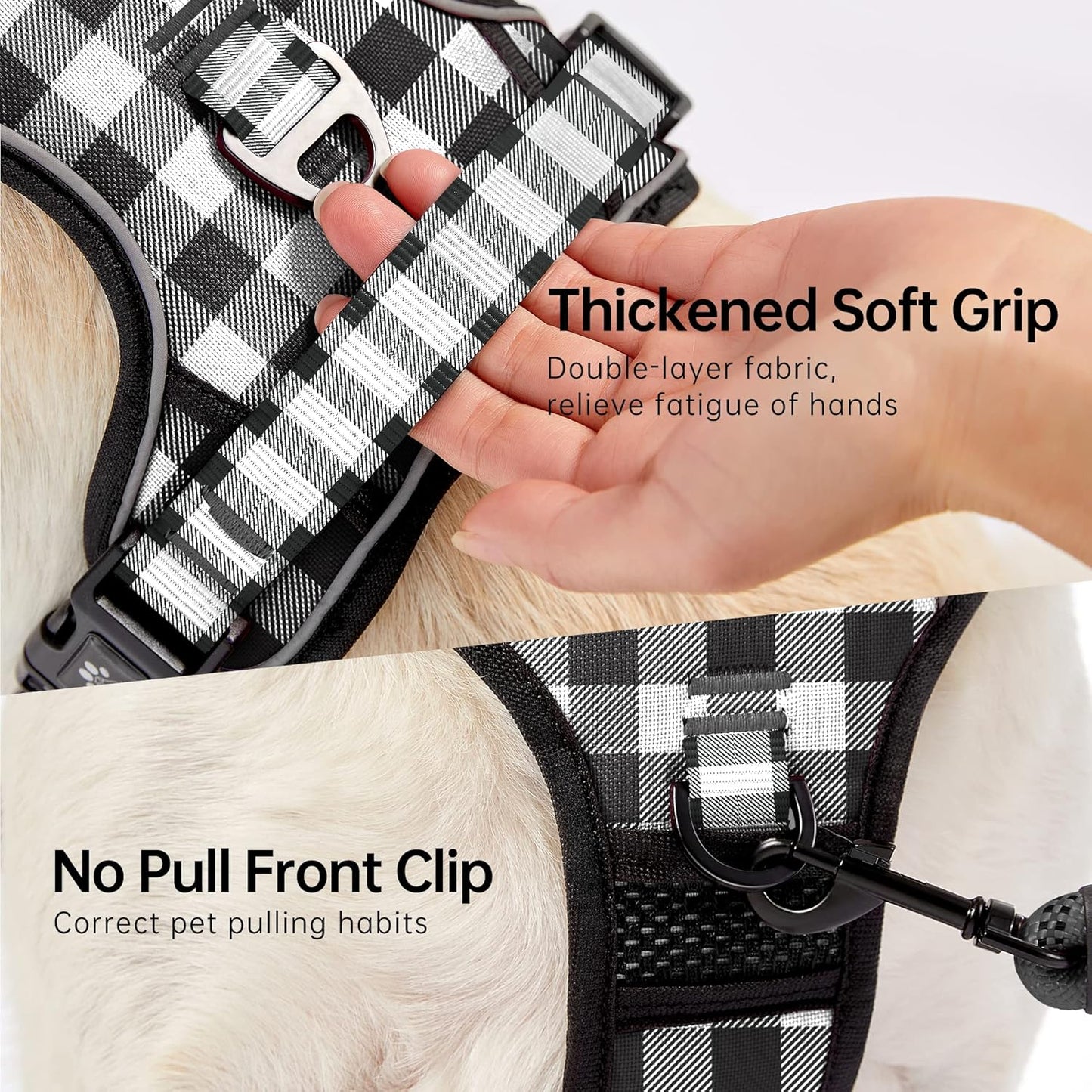 NESTROAD No Pull Dog Harness with Leash, Reflective No Choke Pet Vest Harness,Adjustable Soft Padded Dog Harness with Easy Control Handle for Medium Dogs(Checkered Black,Medium)
