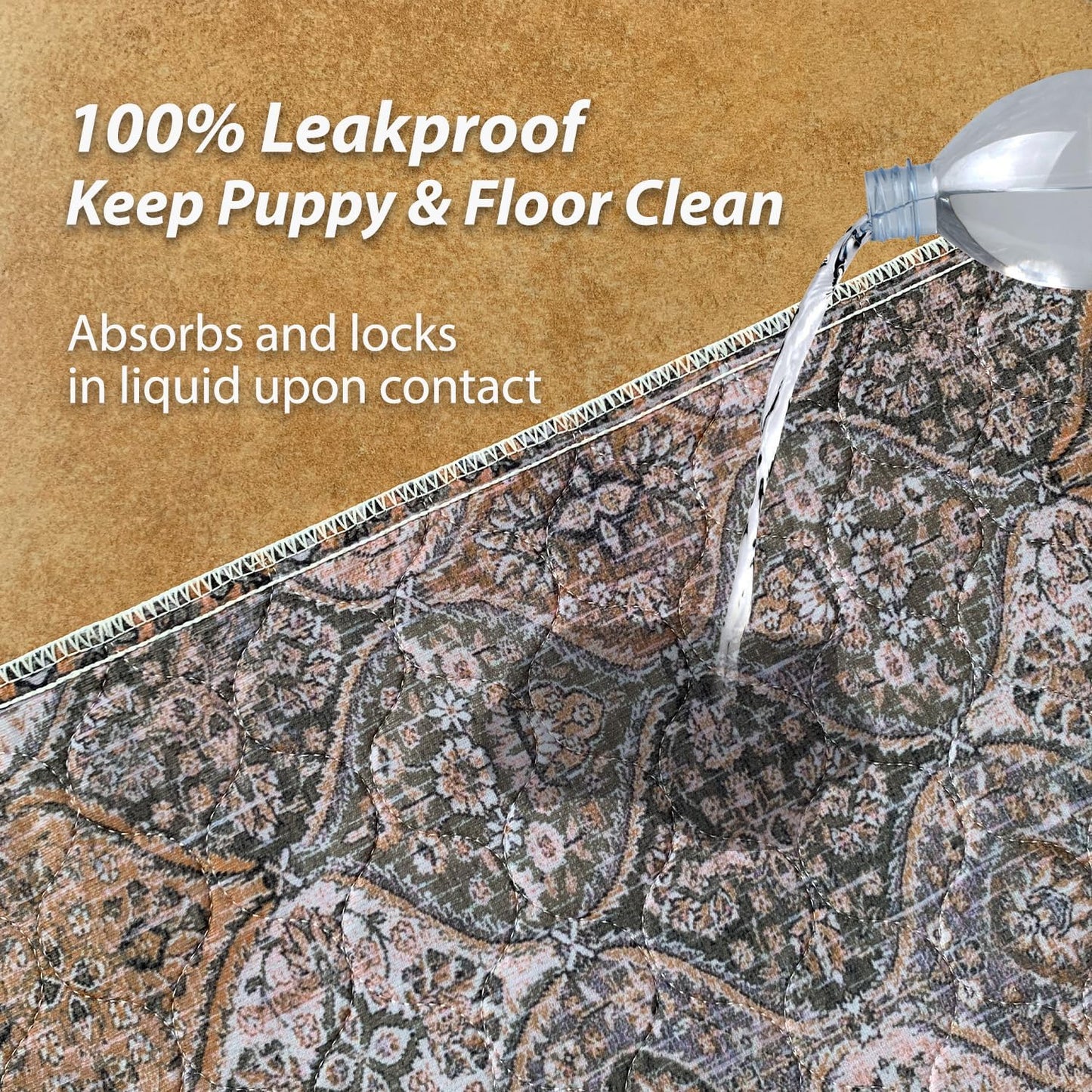 nunubaby Washable Pee Pads for Dogs, Stylish, Non-Slip and Leak-Proof Pee Pads. Reusable Potty Pads for Dogs for Crates and Floors.(Brown/Multi, 18" x24")