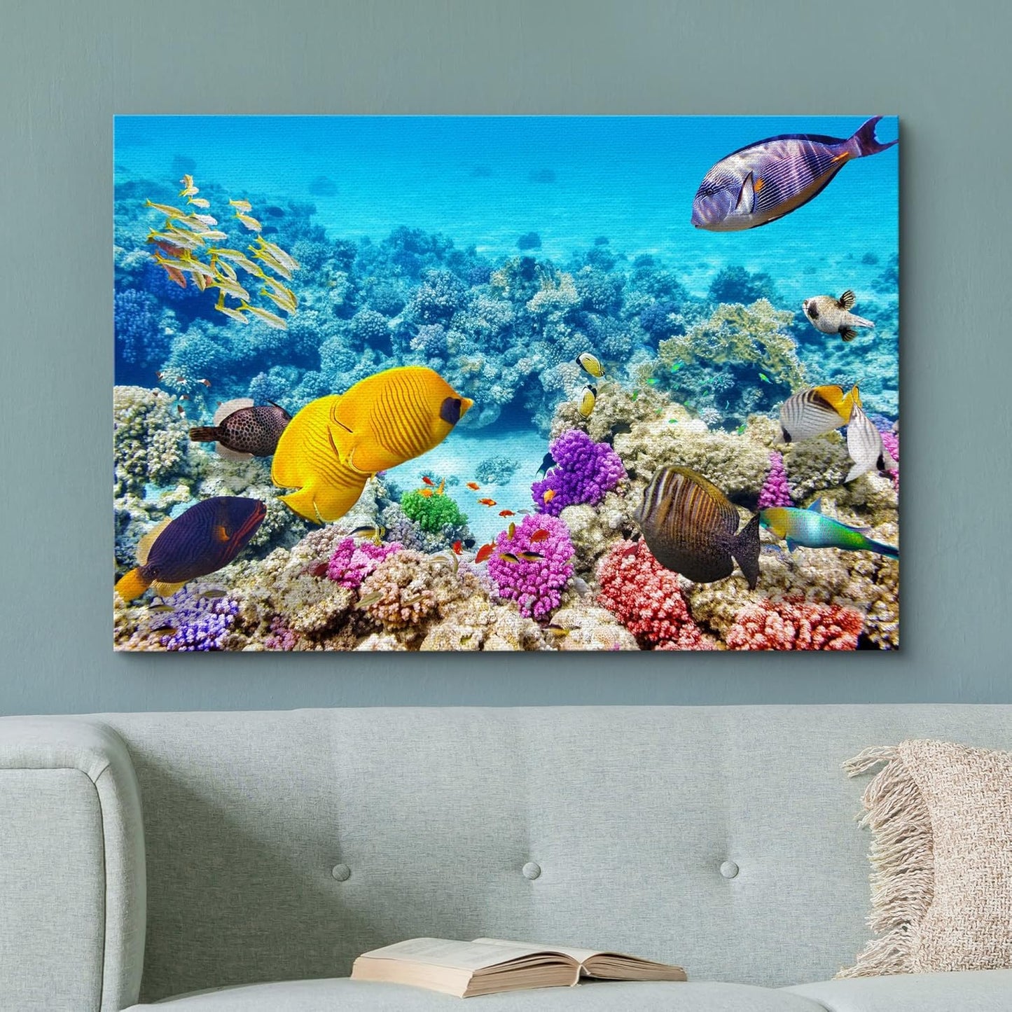 wall26 Canvas Print Wall Art Vibrant Teal Underwater Fish Coral Reef Nature Animals Photography Realism Scenic Landscape Wilderness Earth Colorful for Living Room, Bedroom, Office - 32"x48"