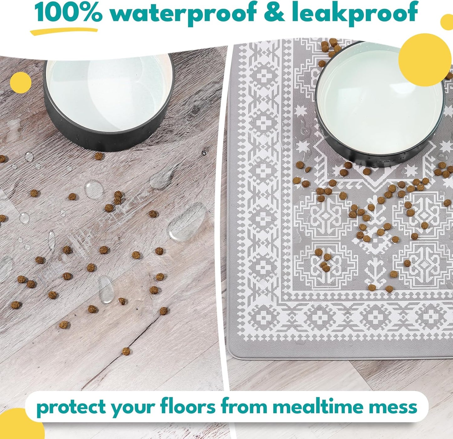 NALALAS Large Dog Mat for Food and Water, Cat Feeding Mat | Large Waterproof Dog Bowl Mat | Non-Slip Pet Food Mat for Floors | Pet Mats for Food and Water | Easy to Clean