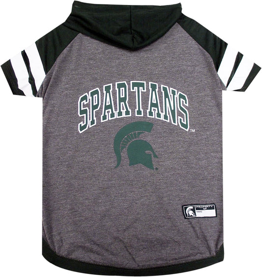 NCAA Michigan State Spartans Hoodie for Dogs & Cats, Medium Collegiate Licensed Dog Hoody Tee Shirt. Sports Hoody T-Shirt for Pets. College Sporty Dog Hoodie Shirt.