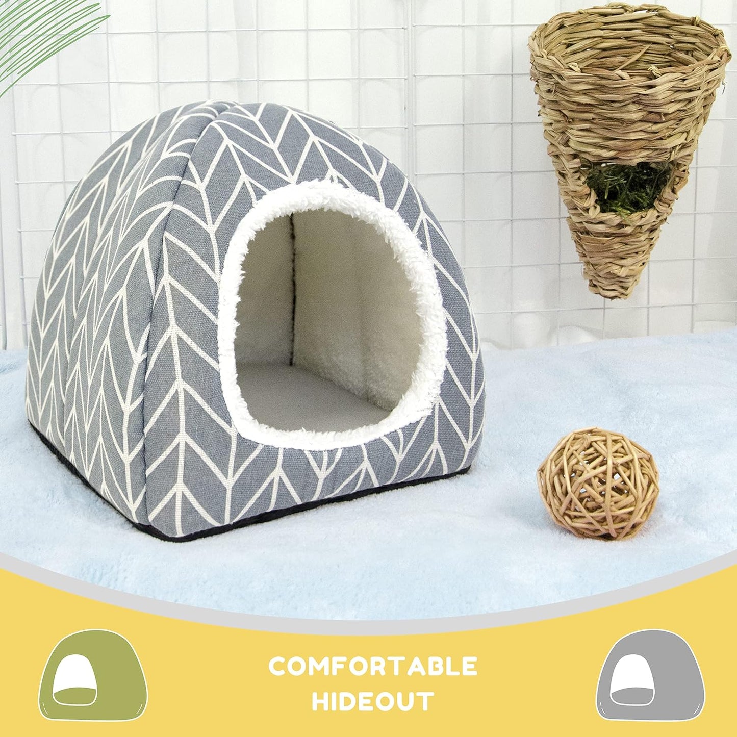 Guinea Pig Hideout Bed Rabbit House Cave Accessories Cozy Hide-Out for Bunny Hedgehog Ferret Chinchilla&Other Small Animals (Grey)