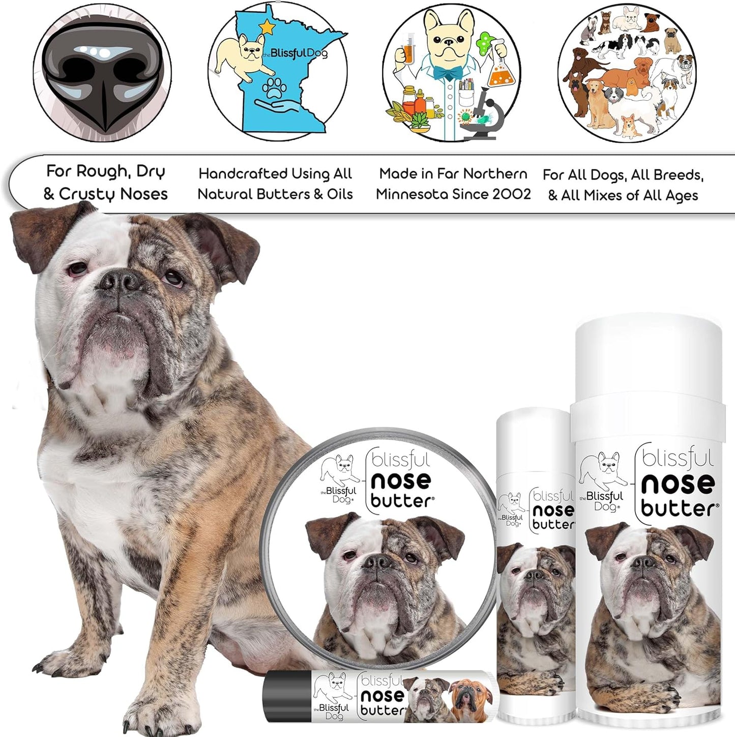 The Blissful Dog Olde English Bulldogge Unscented Nose Butter - Dog Nose Butter, 0.50 Ounce