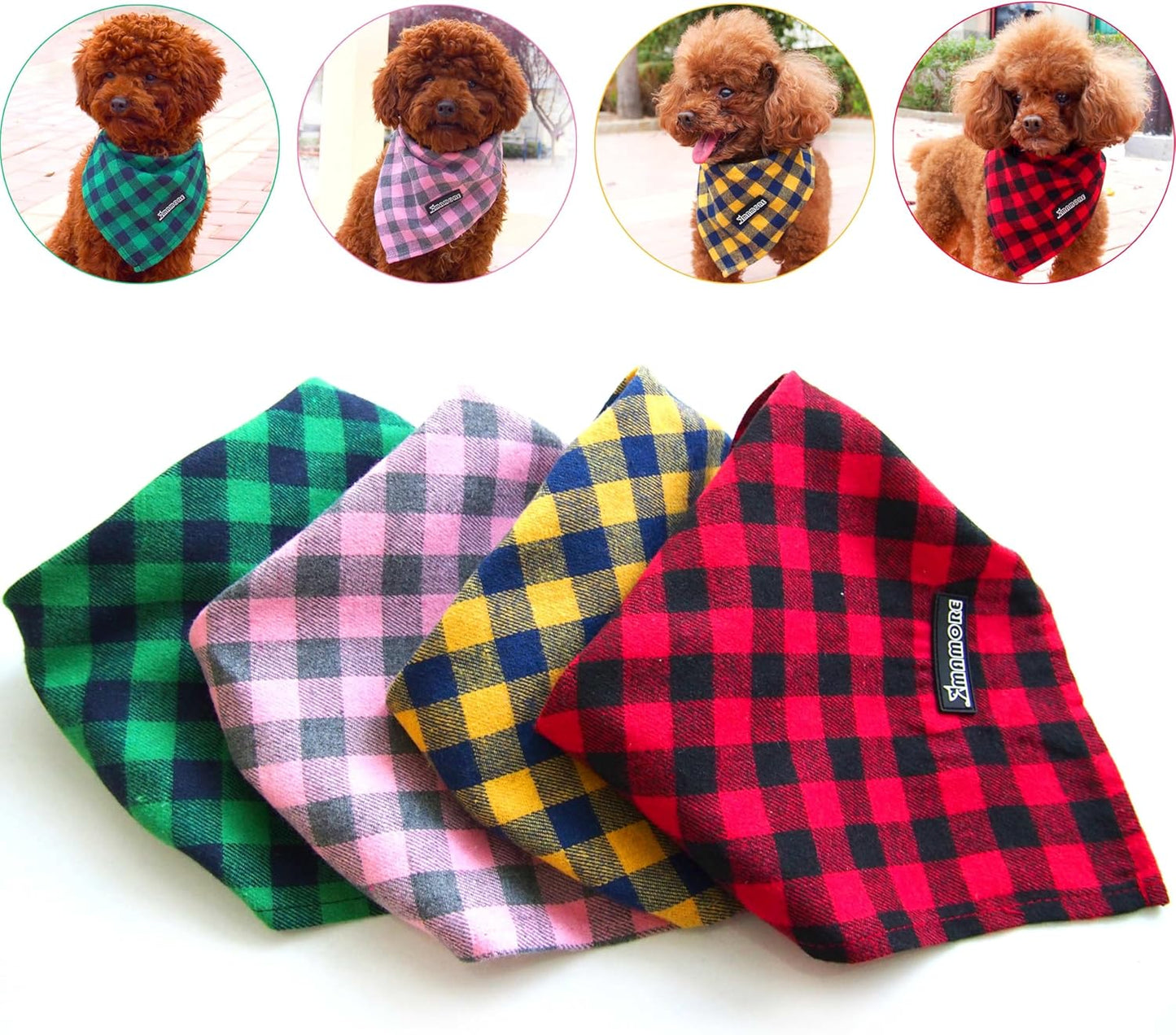 Adjustable Plaid Dog Bandanas,1PC Soft Washable Cotton Triangle Bib Kerchief Scarfs for Small Medium Large Dogs and Cats(Square Green, Large)