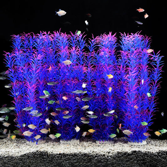 JIHAQUA 2 Pack Aquarium Decor Plastic Plants Extra Large 21 Inches Tall Fish Tank Decorations (Purple 4pcs)