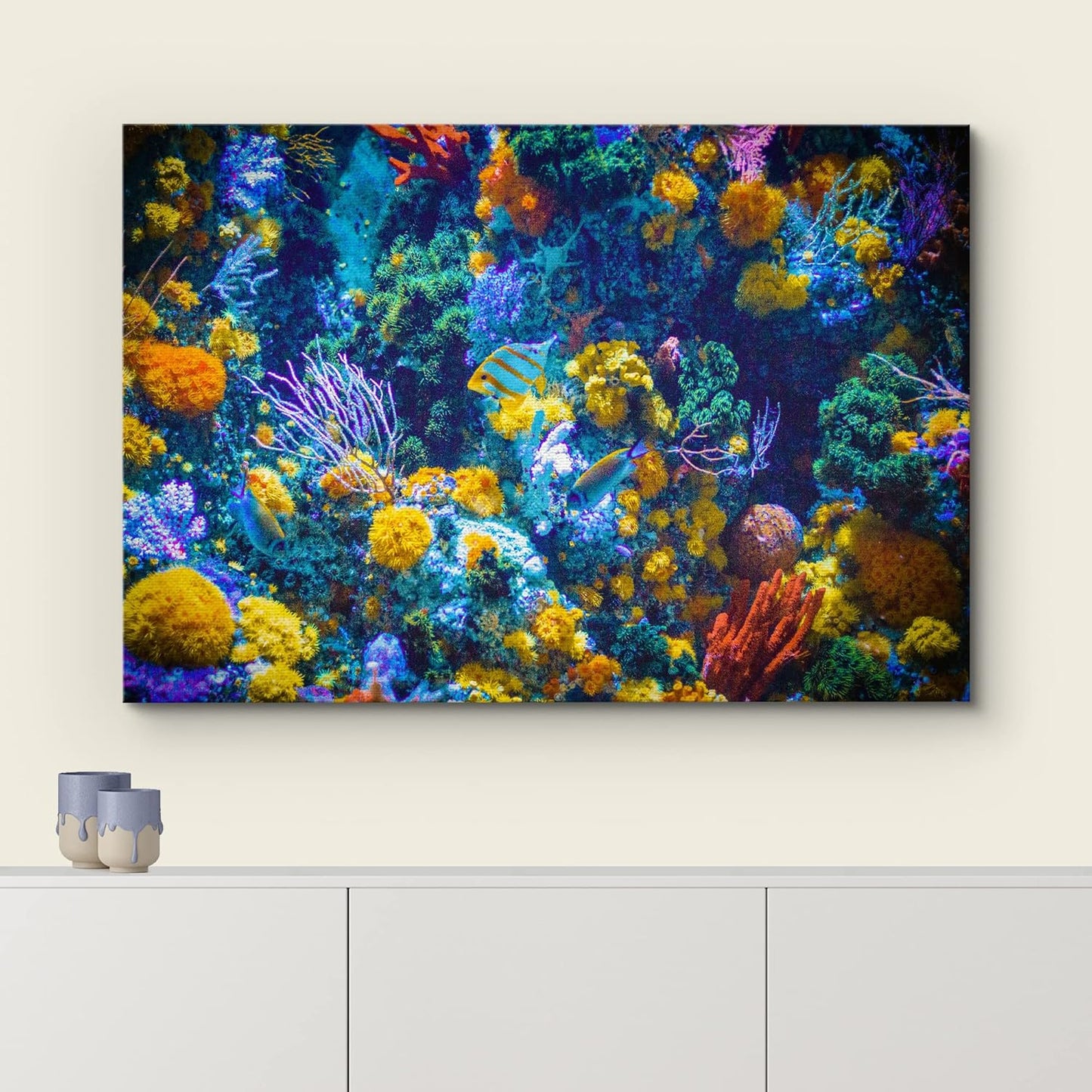 wall26 Canvas Print Wall Art Vibrant Neon Multicolor Anemone Coral Reef Nature Animals Photography Realism Rustic Scenic Landscape Wilderness Earth for Living Room, Bedroom, Office - 16"x24"