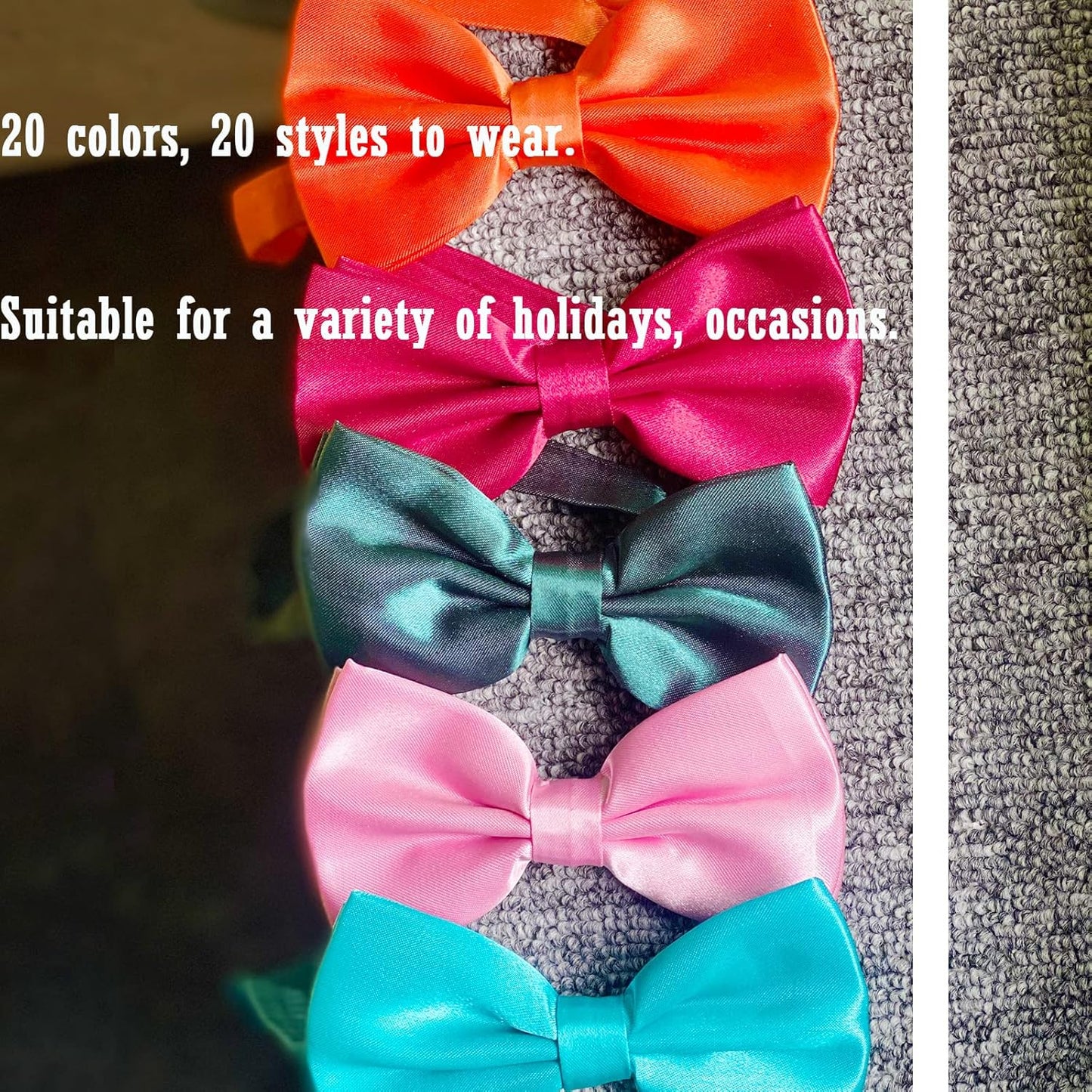 Dog Collar Bowties - 20 PCS Birthday Gift Adjustable Pet Bow Ties for Boys Girls Puppy Cats Photography Grooming Multicolor Bows(Large)
