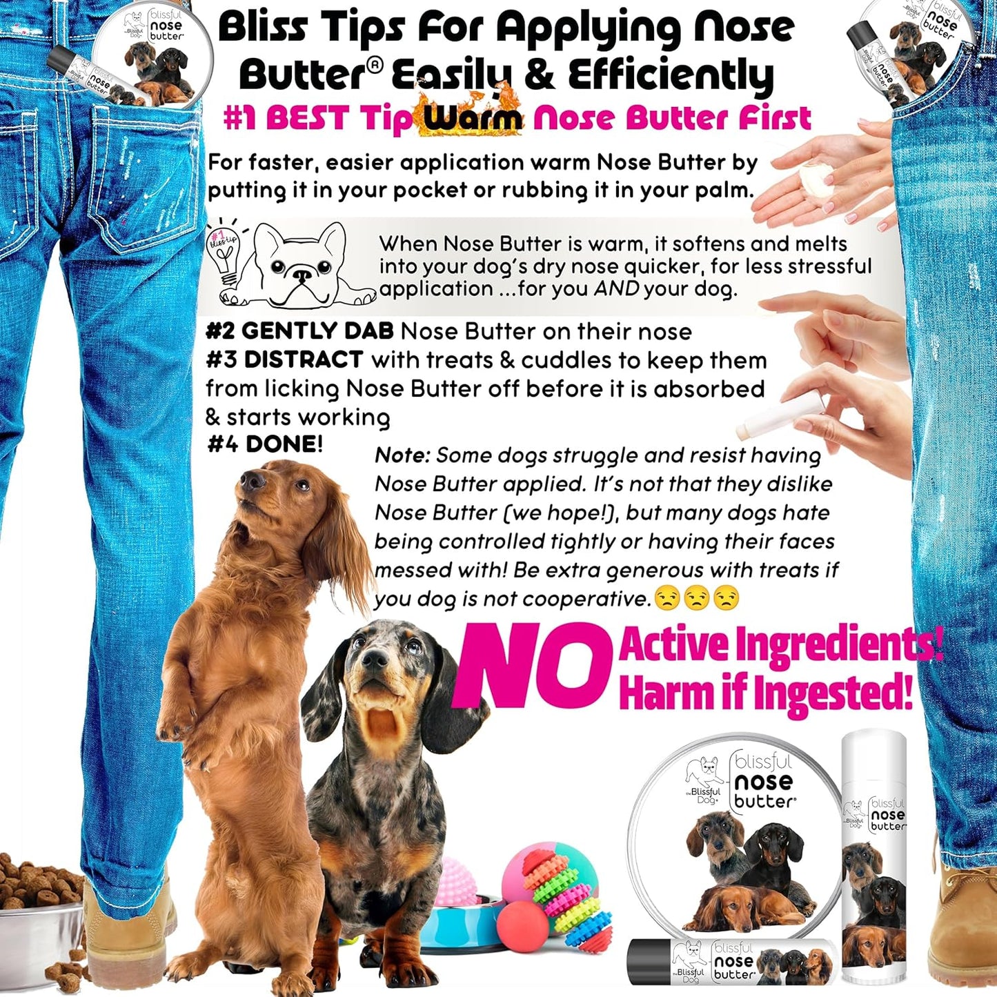 The Blissful Dog Daschund Nose Butter for Dry, Cracked Skin, Lick-Safe Dog Nose Balm with Moisturizing Shea Butter, Almond, Olive, and Essential Oils, Pet Supplies, Uncented, 0.50 oz.