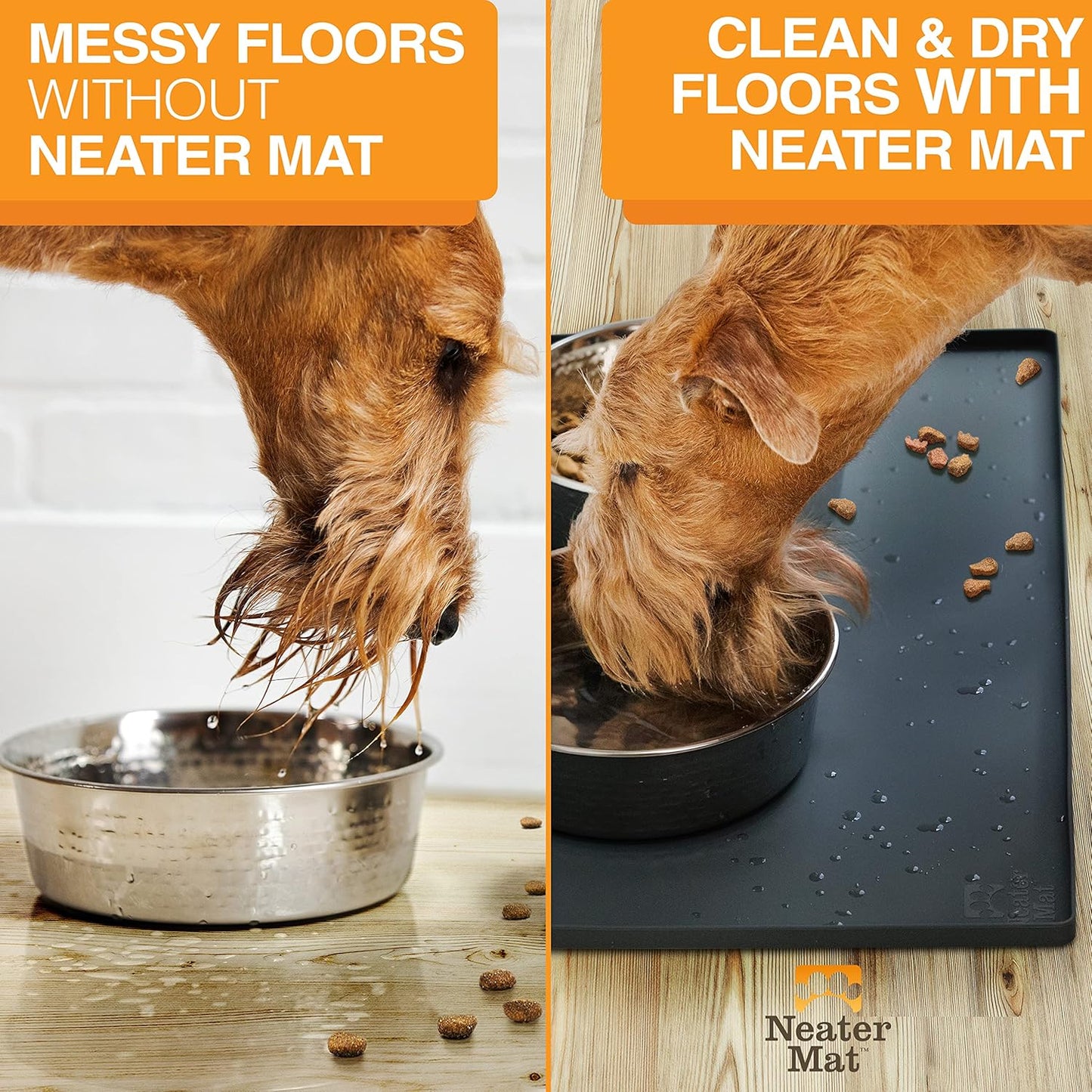 Neater Pet Brands Neater Mat Pet Mats for Food and Water, Cat & Dog Bowl Mat Waterproof Silicone, Feeding Tray, Dog Food Mats for Floors, Placemat w/Raised Edge for Under Bowls, 32" x 24", Black