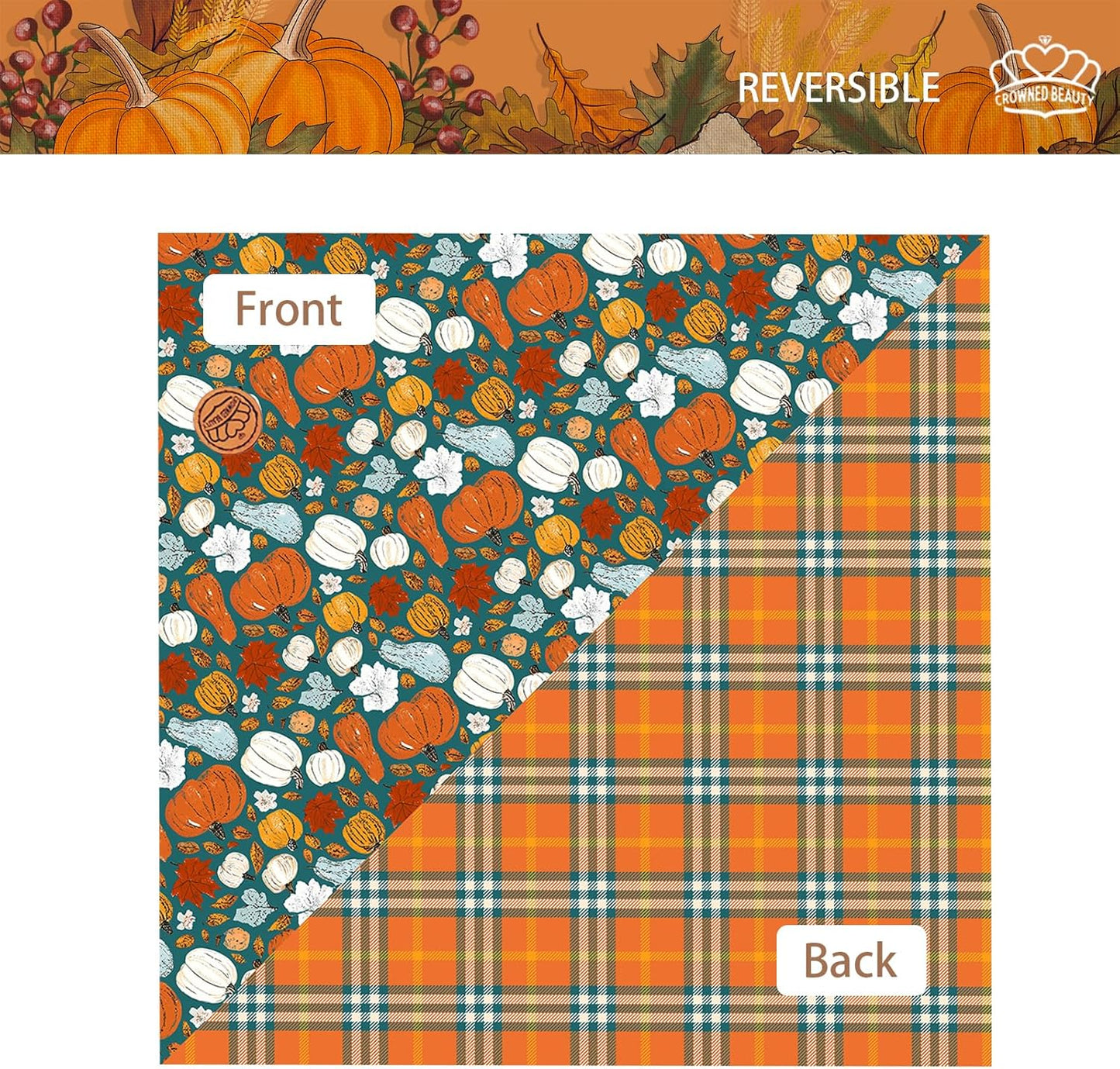 CROWNED BEAUTY Fall Dog Bandanas Reversible Large 2 Pack, Pumpkin Charm Set, Orange Adjustable Triangle Holiday Scarves for Medium Large Extra Large Dogs Boy Girl Pets DB185-L