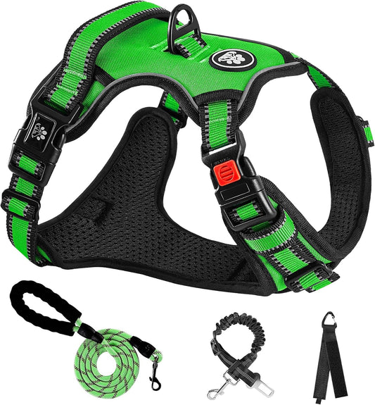 NESTROAD No Pull Dog Harness,Adjustable Oxford Dog Vest Harness with Leash,Reflective No-Choke Pet Harness with Easy Control Soft Handle for Large Dogs(X-Large,FluorescentGreen)