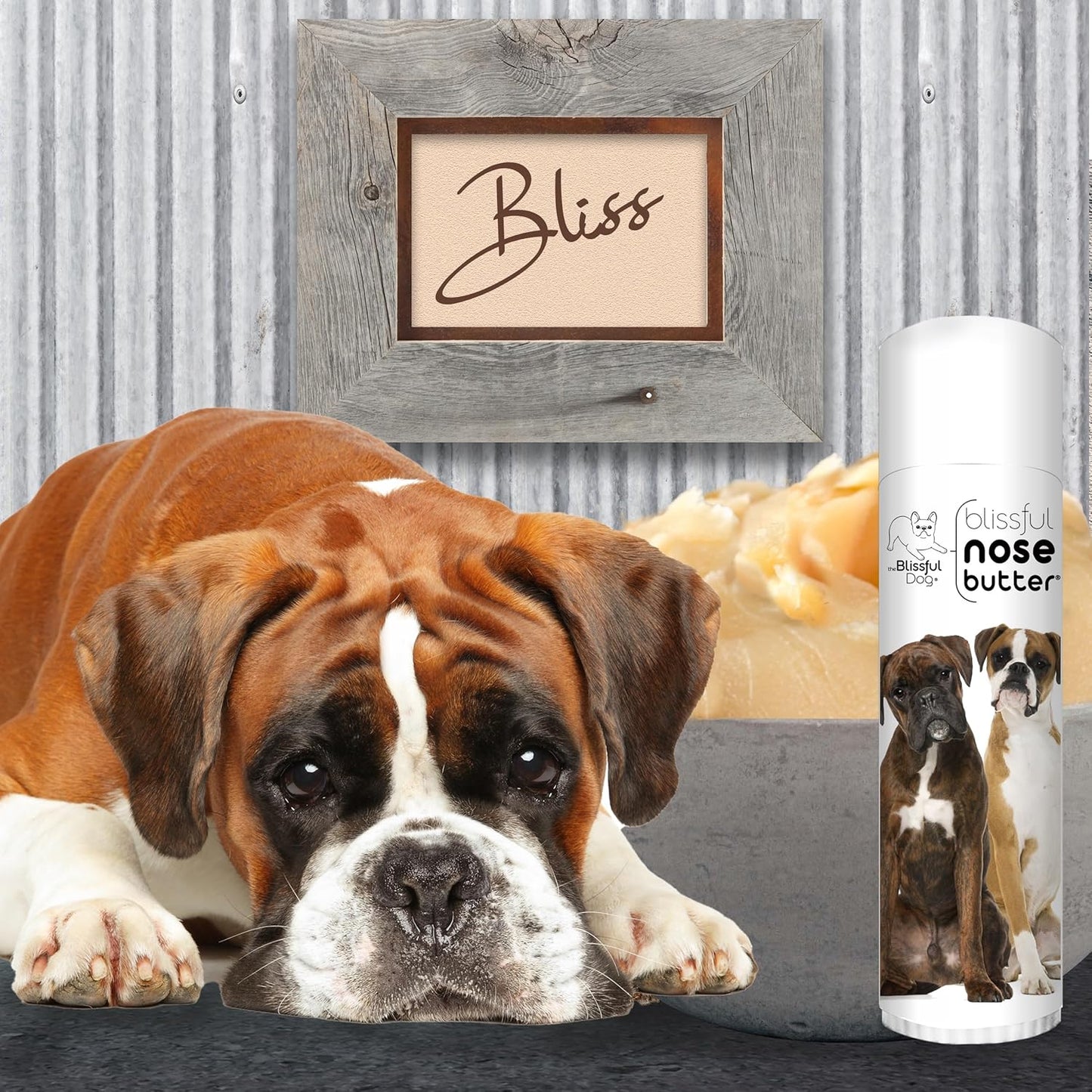 The Blissful Dog Boxer Duo Nose Butter for Dry, Cracked Skin, Lick-Safe Dog Nose Balm with Moisturizing Shea Butter, Almond, Olive, and Essential Oils, Pet Supplies, Uncented, 0.50 oz.