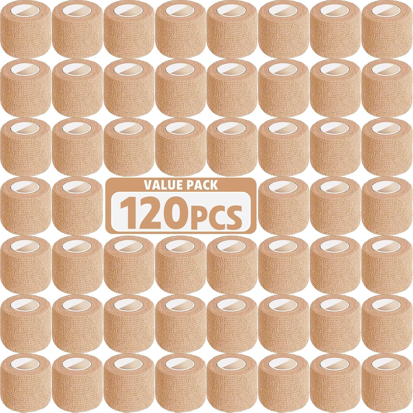 AZEN 120 Pack Self Adhesive Bandage Wrap, 2" X 5 Yards Elastic Cohesive Bandage Wrap, Skin Color Athletic Tape, Vet Wrap, Ankle Tape