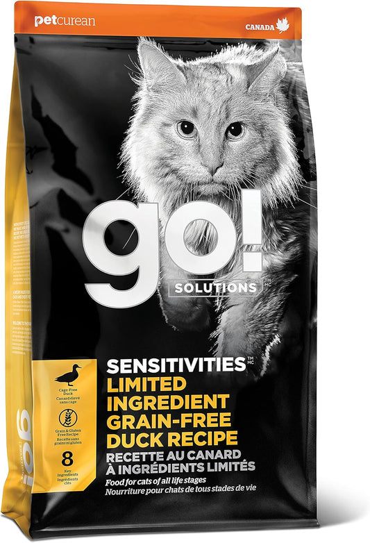Go! Solutions Sensitivities Limited Ingredient, Grain-Free Dry Cat Food, Duck Recipe for Sensitive Stomach, 16 lb Bag