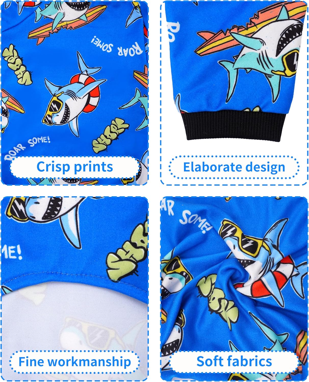 PET SHOW 4 Pack Dog Pajamas Dinosaur Shark for Small Medium Dogs Boy Soft Stretchy PJs Plaid Jumpsuit Dog Paw Onesies Outfits with Sleeve Pets Breathable Summer Clothes Costume XL