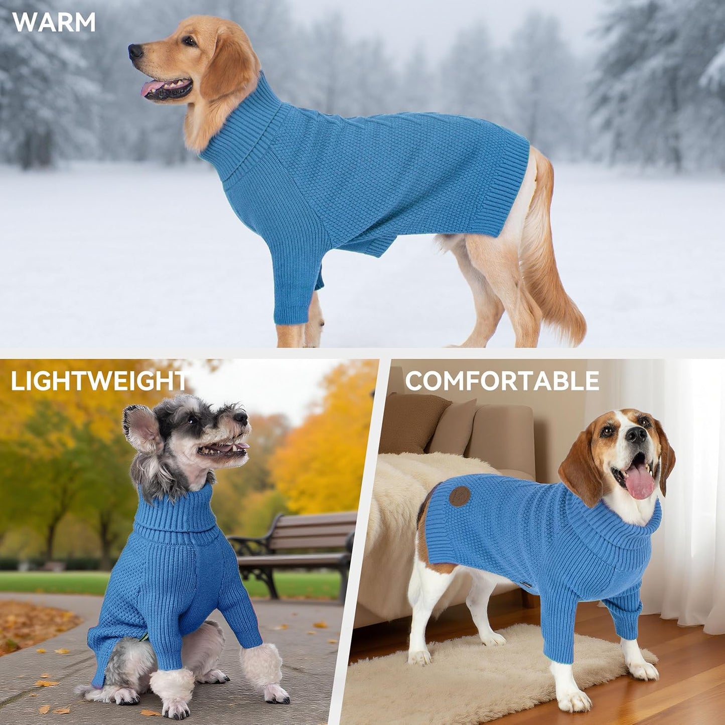 cyeollo Warm Small Dog Sweater, Knit Cold Weather Doggy Sweaters for Small Dogs Boy Pullover Winter Dog Clothes with Turtleneck for Indoor & Outdoor Wear, Blue M