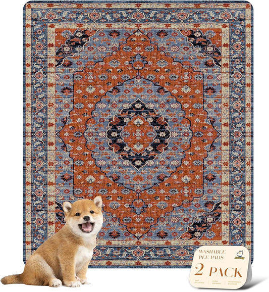 nunubaby Washable Pee Pads for Dogs, Stylish, Non-Slip and Leak-Proof Pee Pads. Reusable Potty Pads for Dogs for Crates and Floors.(Red/Floral, 31" x36")