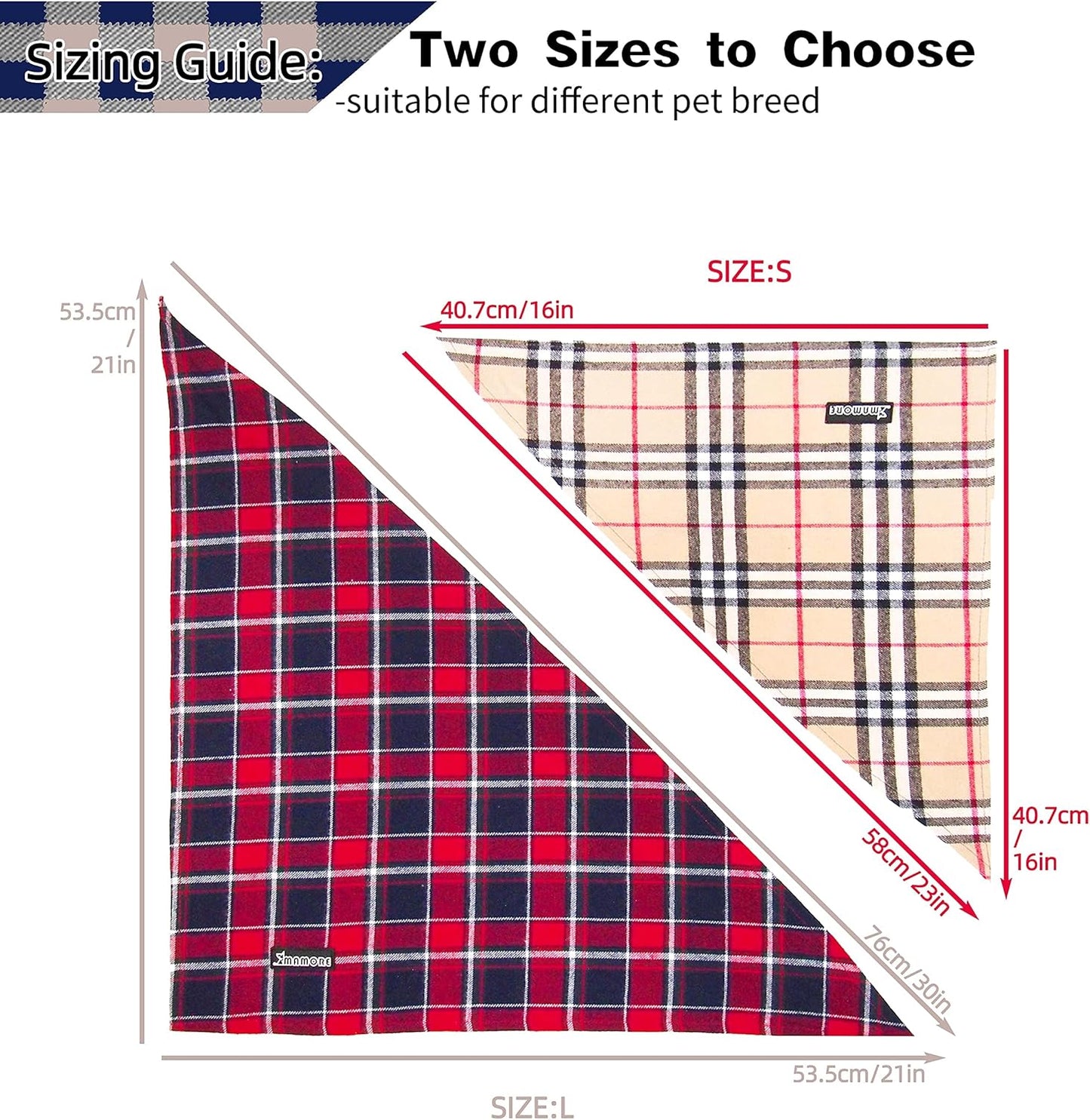 Adjustable Plaid Dog Bandanas,1PC Soft Washable Cotton Triangle Bib Kerchief Scarfs for Small Medium Large Dogs and Cats (Pink, Large)