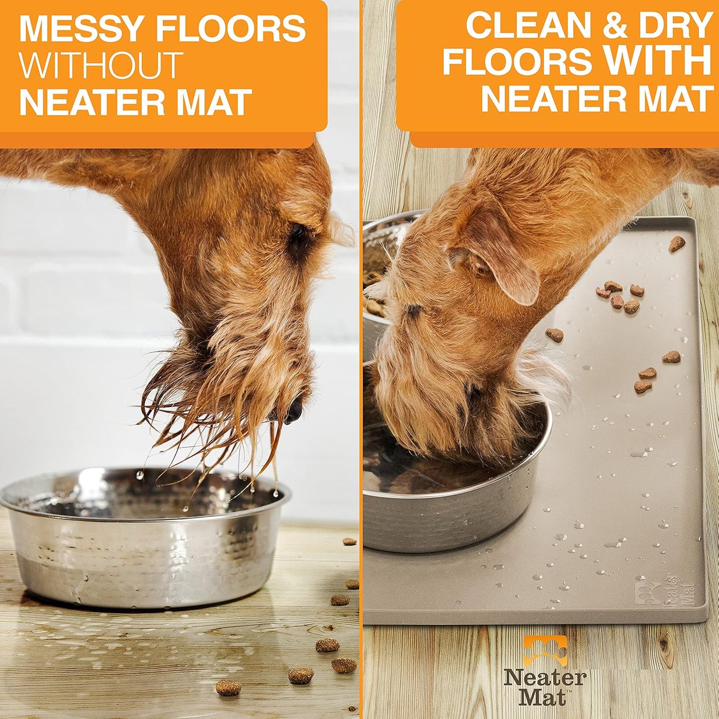 Neater Pet Brands Neater Mat Pet Mats for Food and Water, Cat & Dog Bowl Mat Waterproof Silicone, Feeding Tray, Dog Food Mats for Floors, Placemat w/Raised Edge for Under Bowls, 32" x 24", Cappuccino